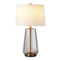 **Lampe de table moderne avec abat-jour en tissu et base en verre transparent**