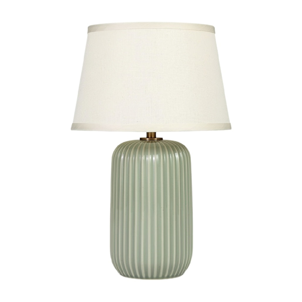 **Lampe de table en céramique vert pâle avec abat-jour en tissu**